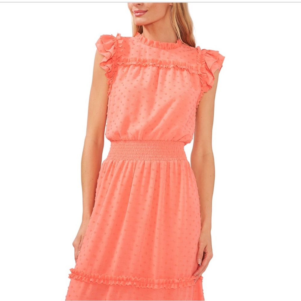 CeCe Clip dot Elegant Coral Ruffle Dress